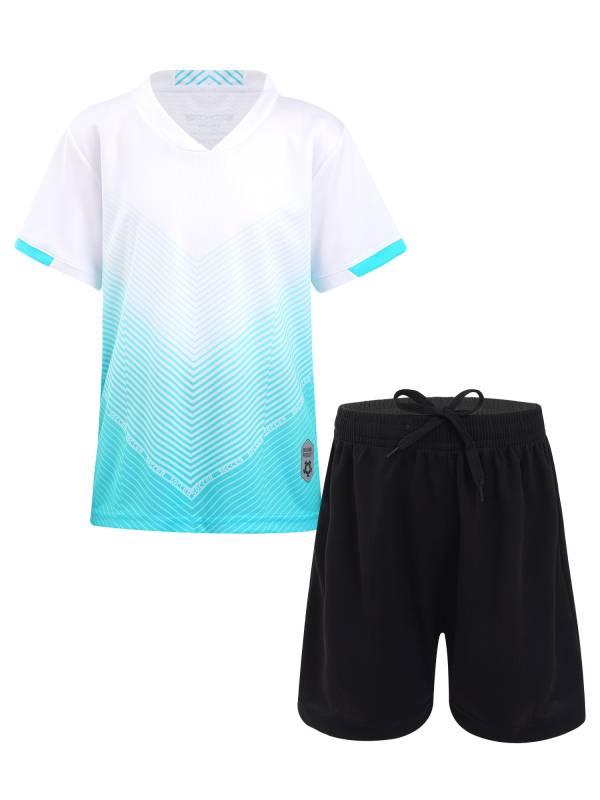 Kids Boys Two Pieces Football Outfits Gradient T-Shirt and Shorts thumb