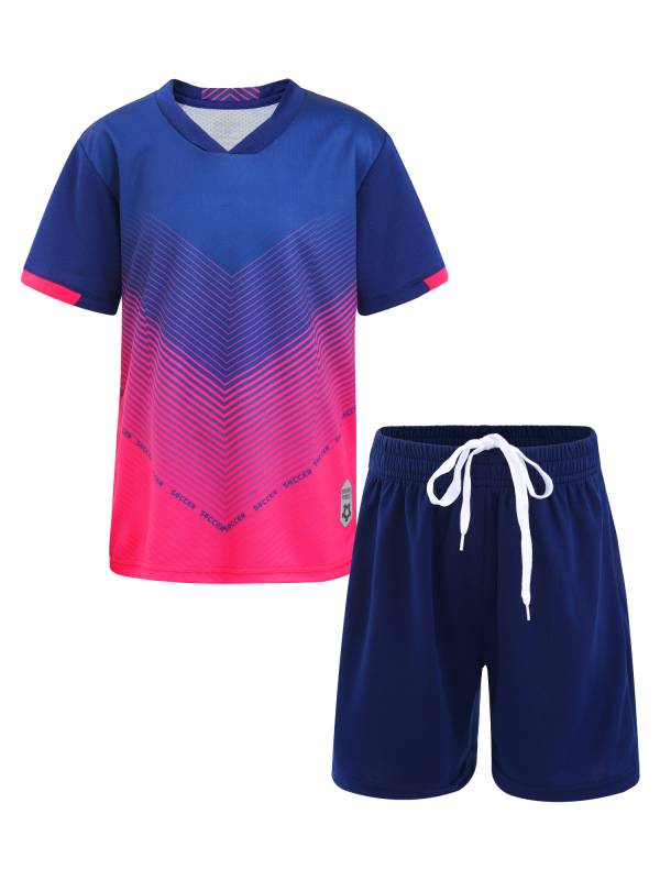 Kids Boys Two Pieces Football Outfits Gradient T-Shirt and Shorts thumb