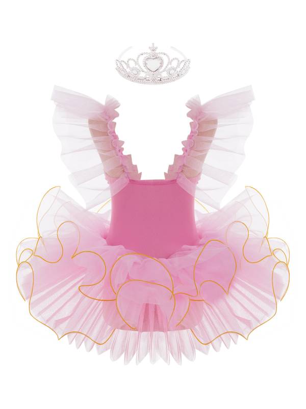 Kids Girls Ruffle Flutter Sleeve Sequin Ballet Dance Tutu Dress thumb