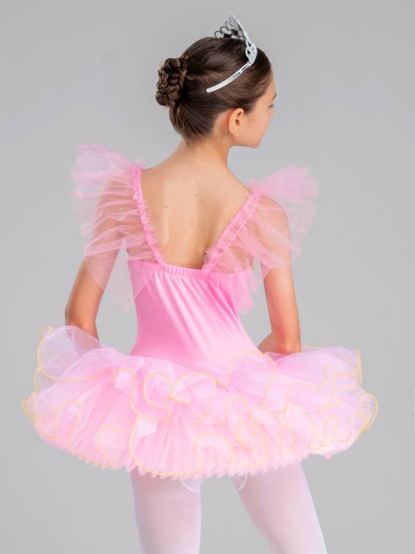 Kids Girls Ruffle Flutter Sleeve Sequin Ballet Dance Tutu Dress thumb