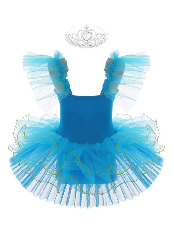 Kids Girls Ruffle Flutter Sleeve Sequin Ballet Dance Tutu Dress thumb