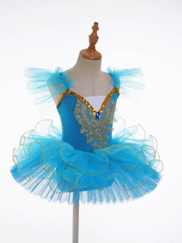 Kids Girls Ruffle Flutter Sleeve Sequin Ballet Dance Tutu Dress thumb