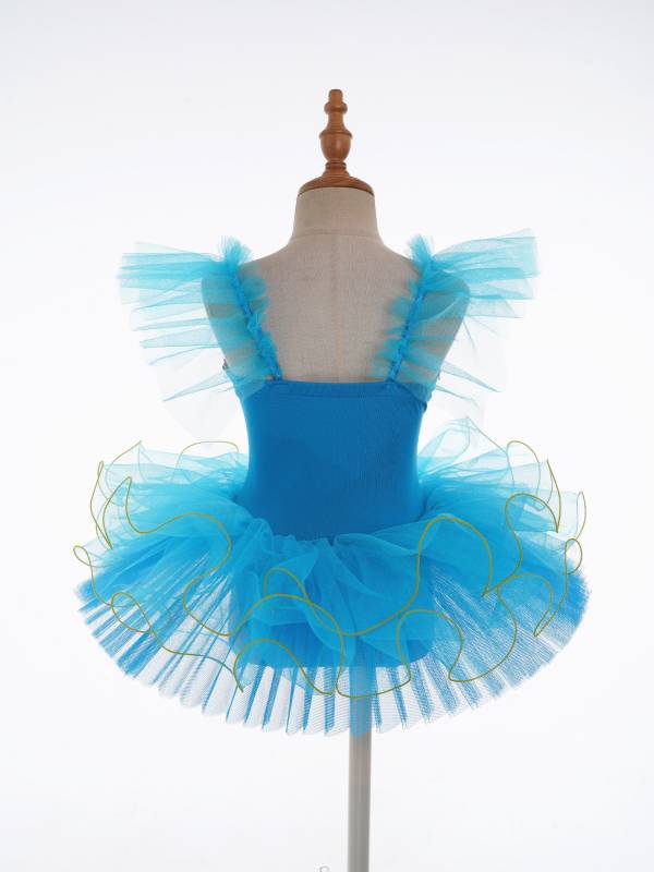 Kids Girls Ruffle Flutter Sleeve Sequin Ballet Dance Tutu Dress thumb