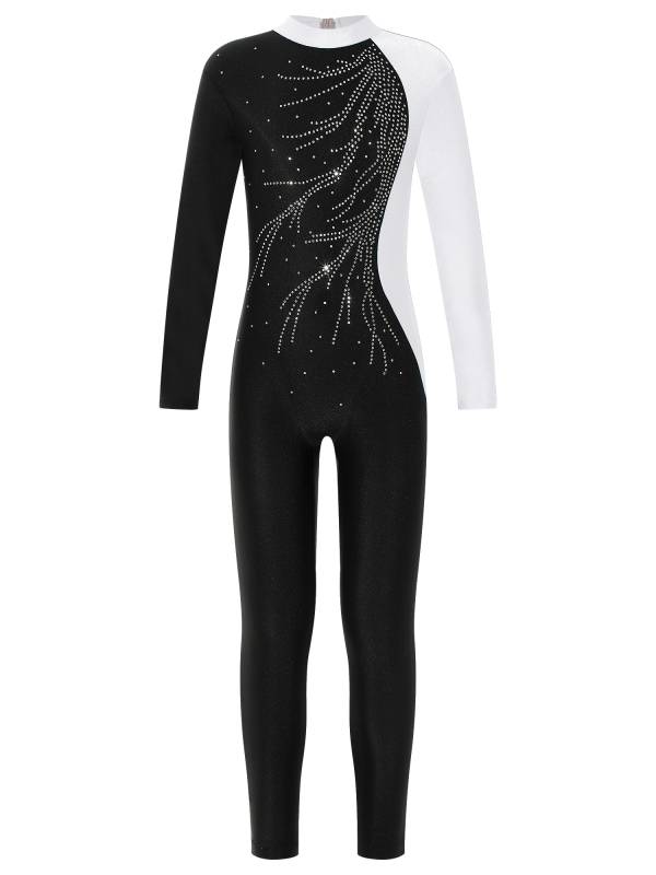 Kids Girls Long Sleeve Rhinestone Gymnastic Unitard Dance Jumpsuit thumb