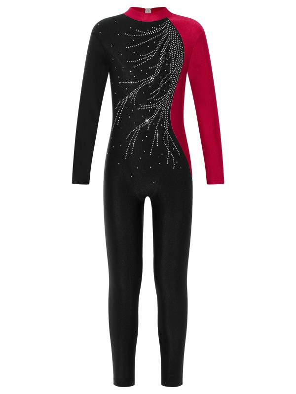 Kids Girls Long Sleeve Rhinestone Gymnastic Unitard Dance Jumpsuit thumb