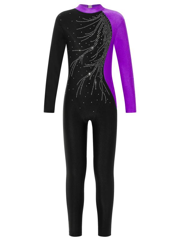 Kids Girls Long Sleeve Rhinestone Gymnastic Unitard Dance Jumpsuit thumb