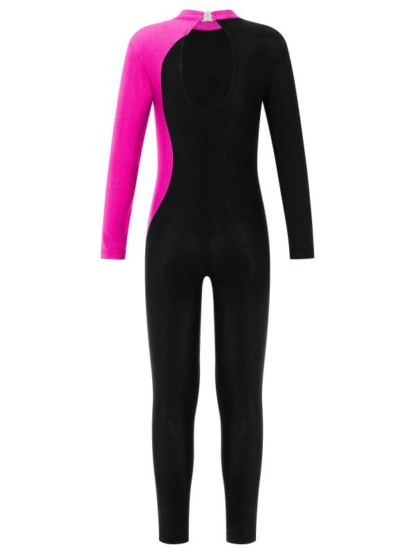 Kids Girls Long Sleeve Rhinestone Gymnastic Unitard Dance Jumpsuit thumb