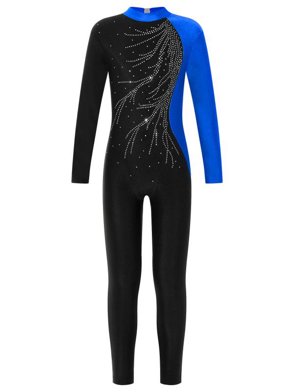 Kids Girls Long Sleeve Rhinestone Gymnastic Unitard Dance Jumpsuit thumb