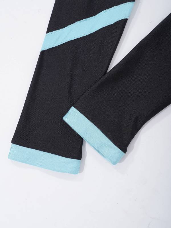 Kids Girls 2pcs Long Sleeves Crop Top and Colorblock Leggings Sports Set thumb