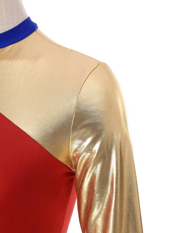 Women Color Block Long Sleeve High Low Praise Dance Dress(no white underdress) thumb