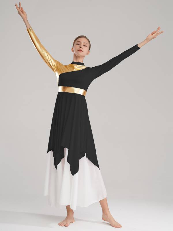 Women Long Sleeve Asymmetrical Worship Dance Dresses thumb