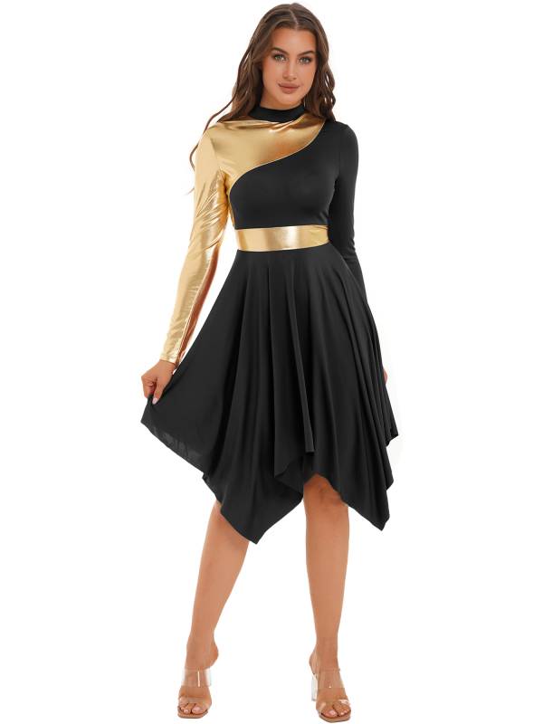 Women Long Sleeve Asymmetrical Worship Dance Dresses thumb