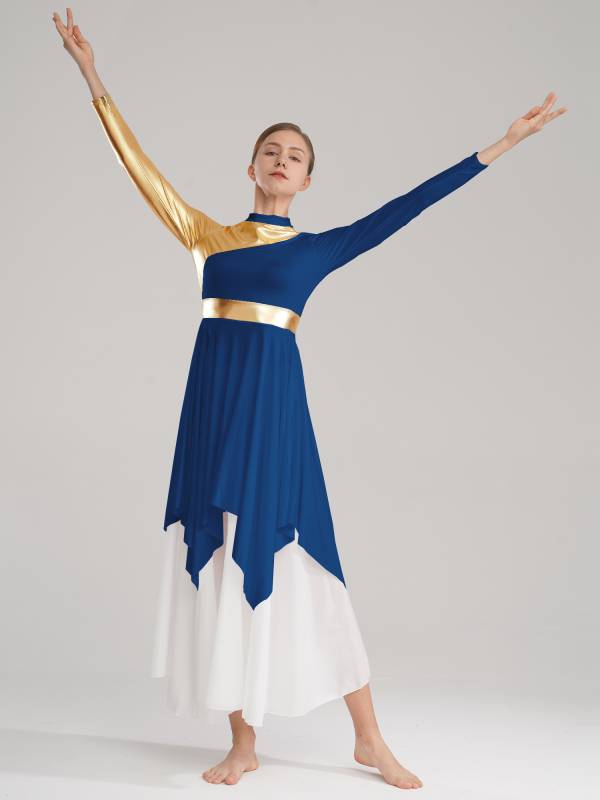 Women Long Sleeve Asymmetrical Worship Dance Dresses thumb