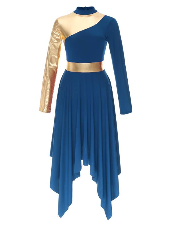 Women Long Sleeve Asymmetrical Worship Dance Dresses thumb