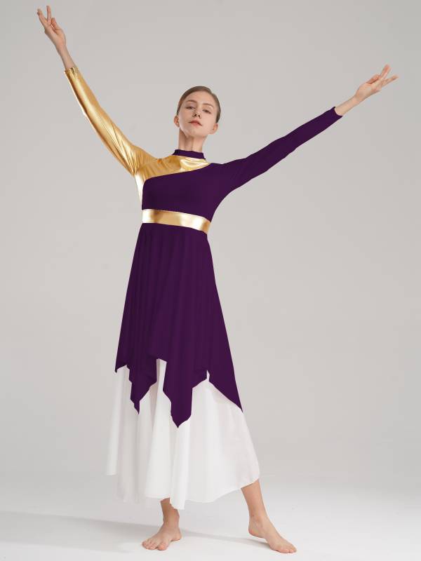 Women Long Sleeve Asymmetrical Worship Dance Dresses thumb