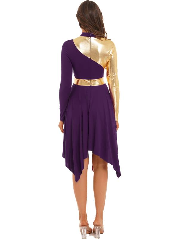 Women Long Sleeve Asymmetrical Worship Dance Dresses thumb