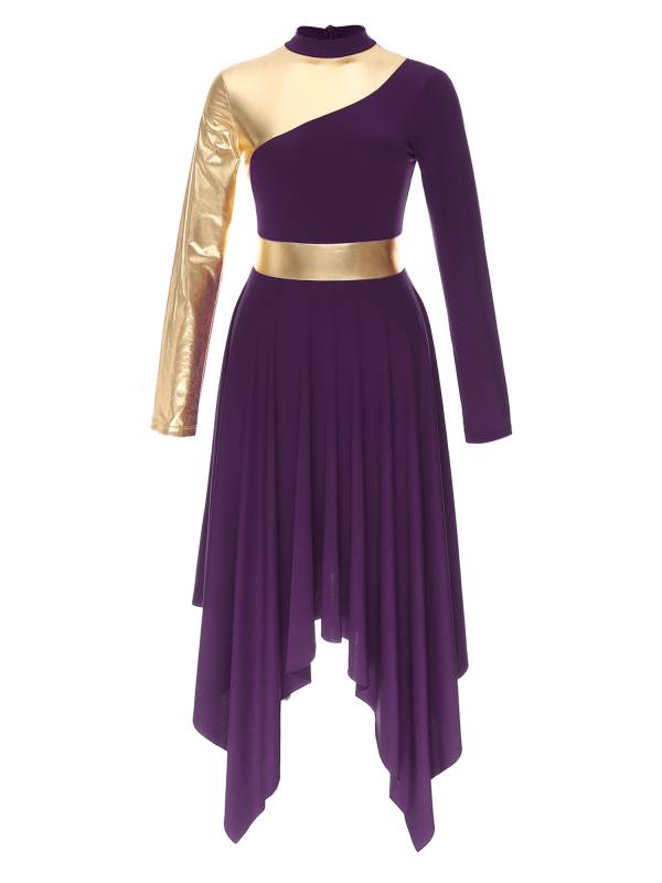 Women Long Sleeve Asymmetrical Worship Dance Dresses thumb