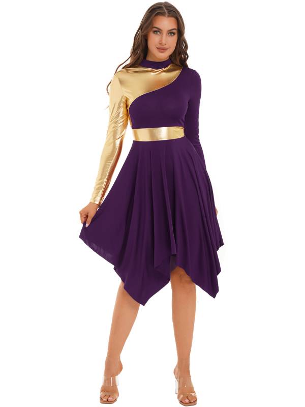 Women Long Sleeve Asymmetrical Worship Dance Dresses thumb