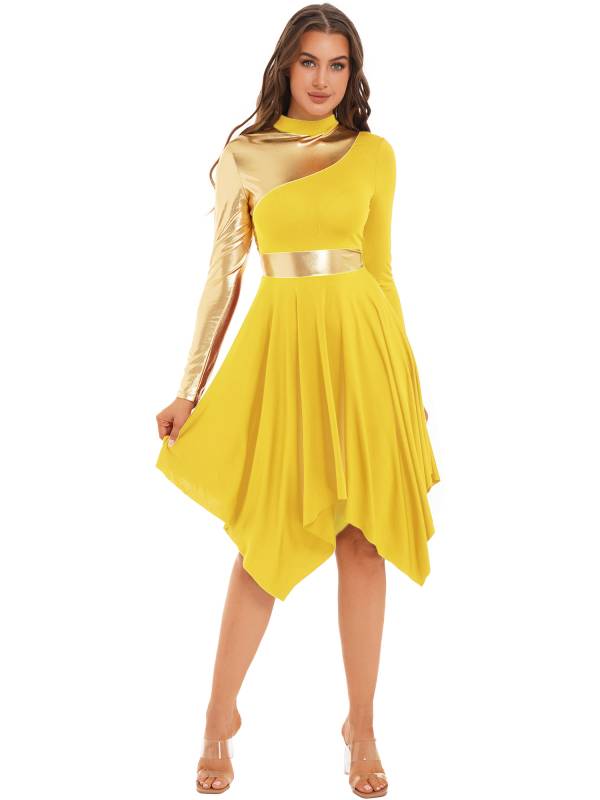 Women Long Sleeve Asymmetrical Worship Dance Dresses thumb