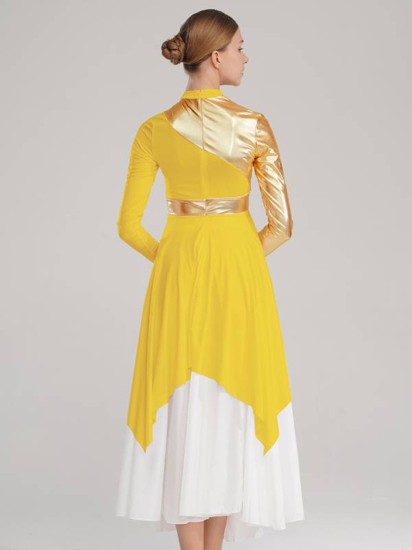 Women Long Sleeve Asymmetrical Worship Dance Dresses thumb