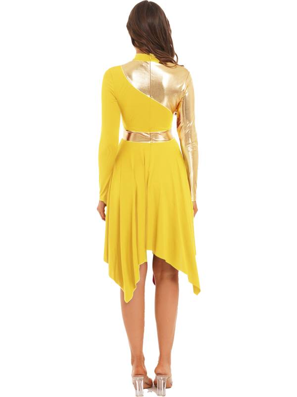 Women Long Sleeve Asymmetrical Worship Dance Dresses thumb