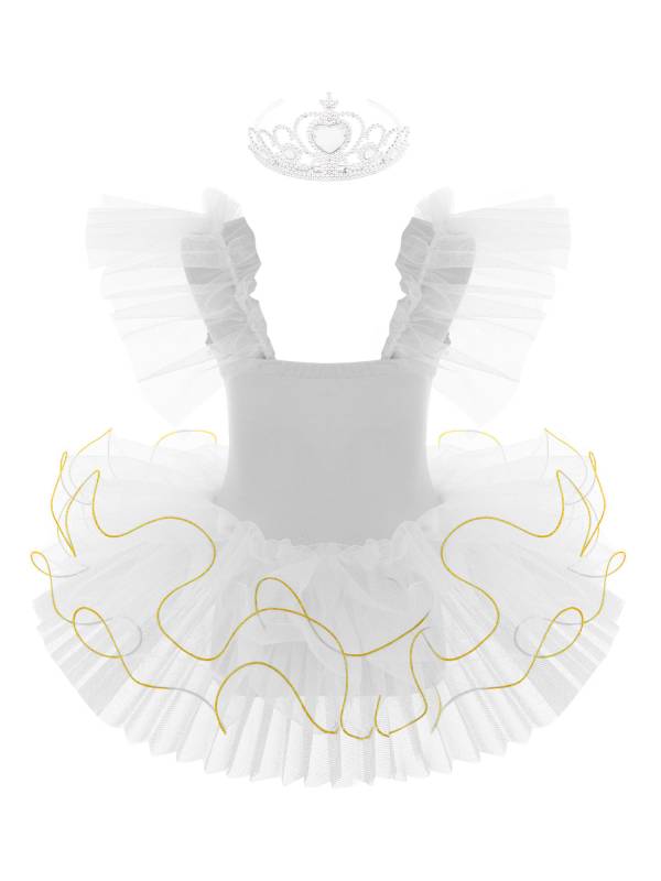 Kids Girls Ruffle Flutter Sleeve Sequin Ballet Dance Tutu Dress thumb