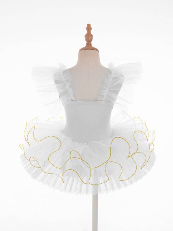 Kids Girls Ruffle Flutter Sleeve Sequin Ballet Dance Tutu Dress thumb