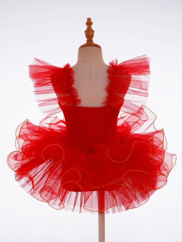 Kids Girls Ruffle Flutter Sleeve Sequin Ballet Dance Tutu Dress thumb