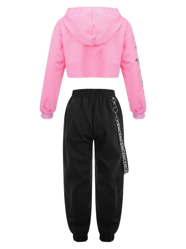 Kids Girls 2pcs Butterfly Printed Cropped Hoodies and Pants Sets thumb