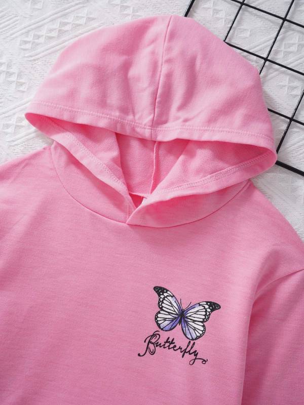 Kids Girls 2pcs Butterfly Printed Cropped Hoodies and Pants Sets thumb