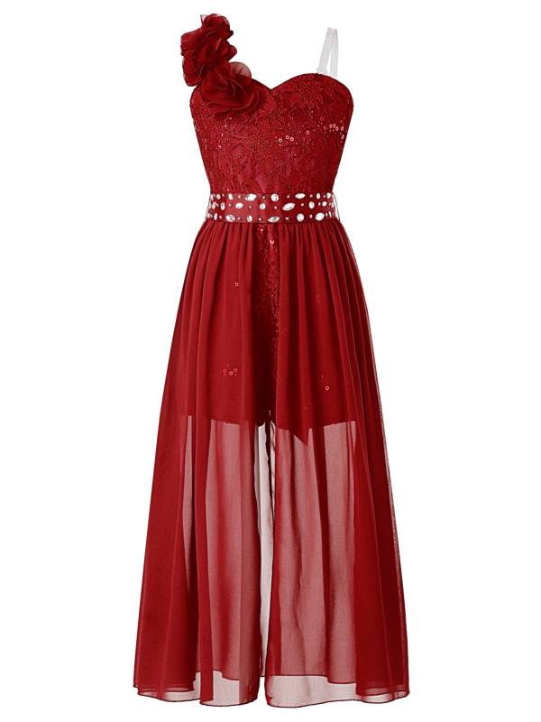 Kids Girls Shiny Beaded Applique Party Dress Sequin Lace Jumpsuit thumb