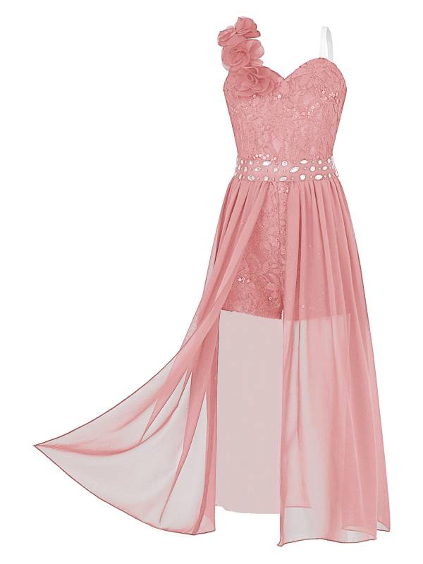 Kids Girls Shiny Beaded Applique Party Dress Sequin Lace Jumpsuit thumb