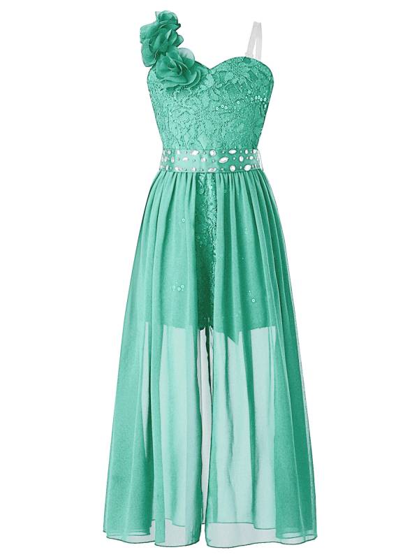 Kids Girls Shiny Beaded Applique Party Dress Sequin Lace Jumpsuit thumb