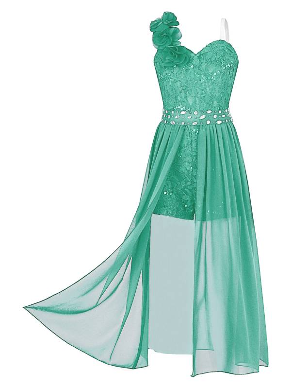 Kids Girls Shiny Beaded Applique Party Dress Sequin Lace Jumpsuit thumb
