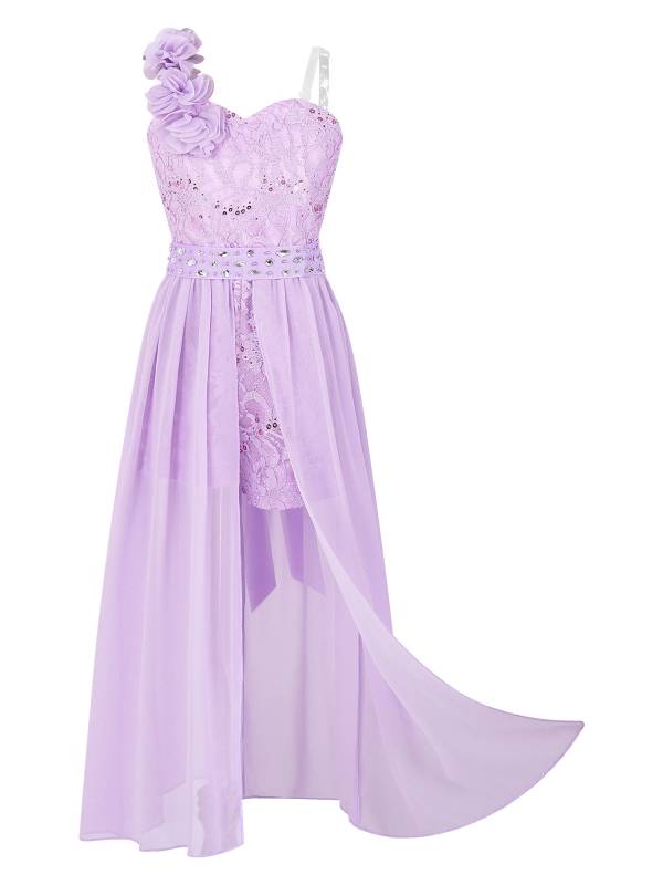 Kids Girls Shiny Beaded Applique Party Dress Sequin Lace Jumpsuit thumb