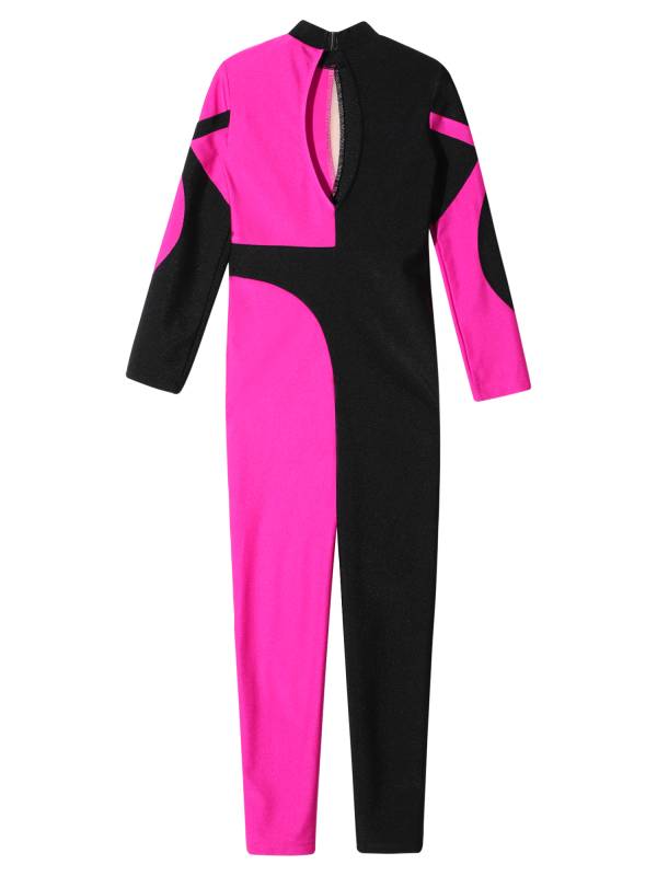 Kids Girls Long Sleeve Rhinestone Skating Unitards thumb