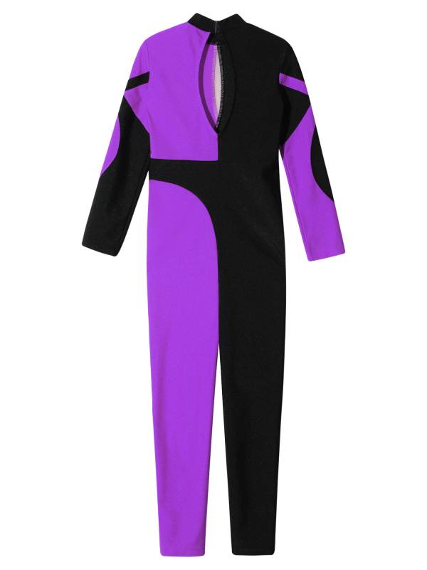 Kids Girls Long Sleeve Rhinestone Skating Unitards thumb