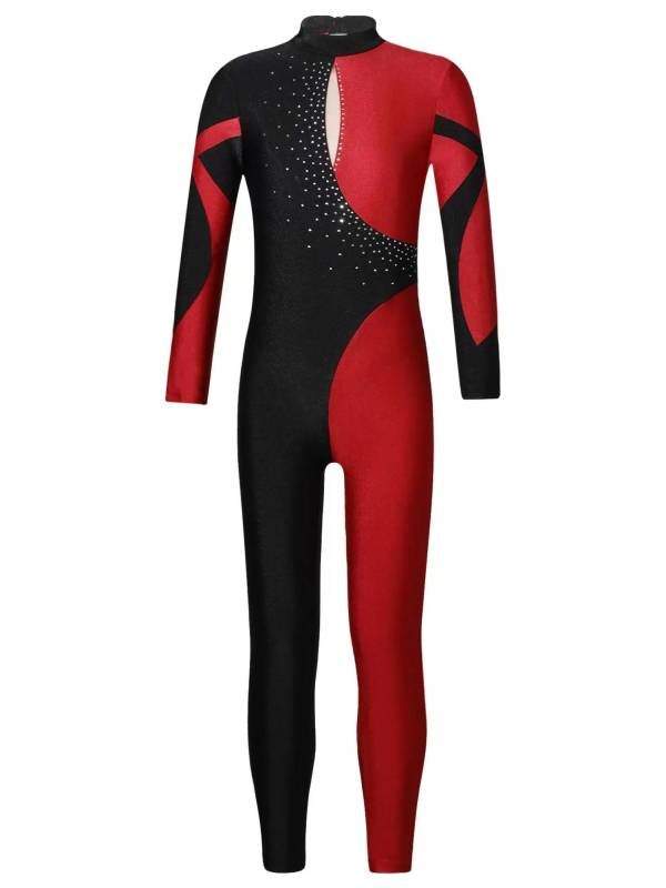 Kids Girls Long Sleeve Rhinestone Skating Unitards thumb