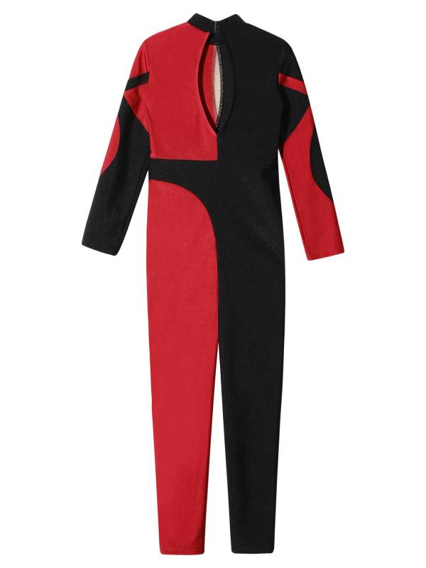 Kids Girls Long Sleeve Rhinestone Skating Unitards thumb