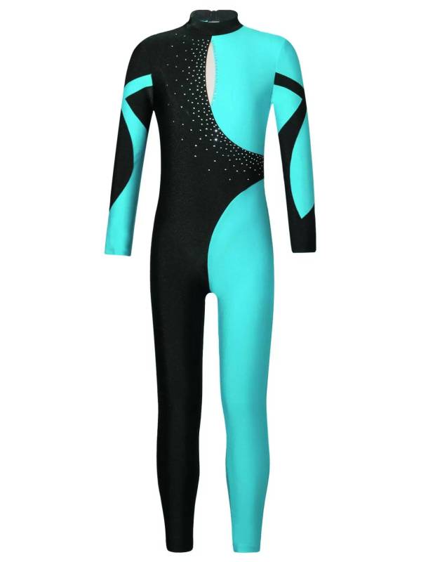 Kids Girls Long Sleeve Rhinestone Skating Unitards thumb