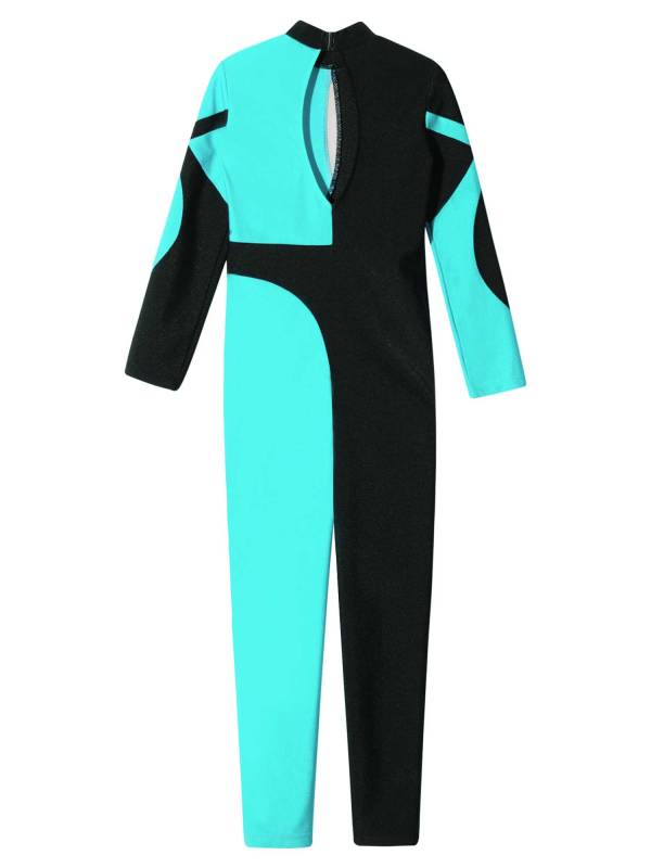 Kids Girls Long Sleeve Rhinestone Skating Unitards thumb
