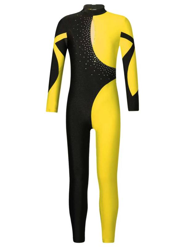 Kids Girls Long Sleeve Rhinestone Skating Unitards thumb