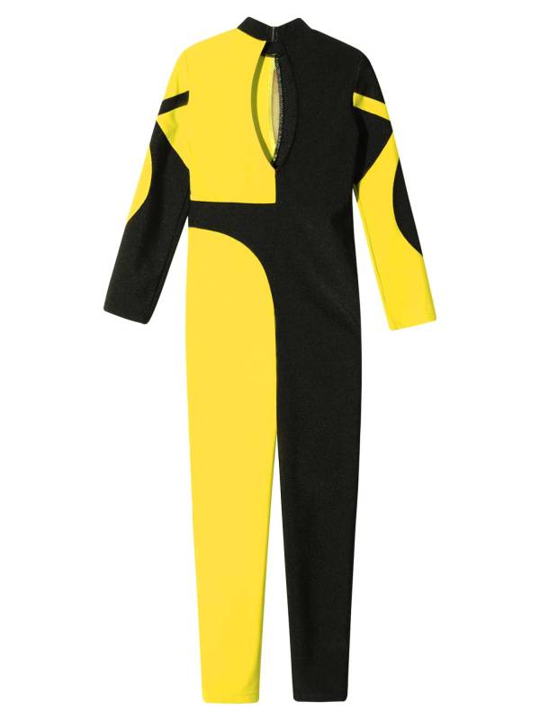 Kids Girls Long Sleeve Rhinestone Skating Unitards thumb