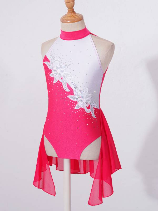 Kids Girls Sleeveless Backless Sequins Beading Skating Dance Dress thumb