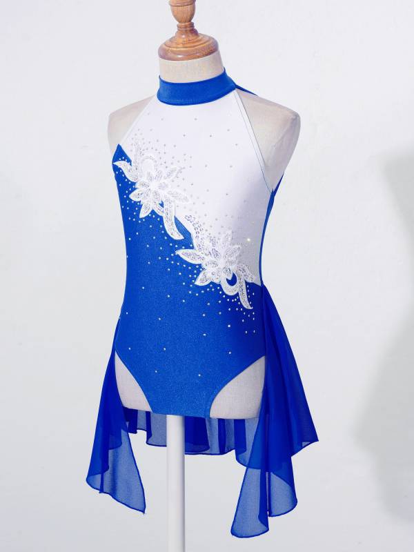 Kids Girls Sleeveless Backless Sequins Beading Skating Dance Dress thumb