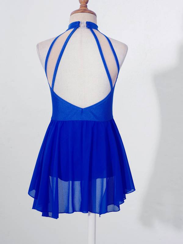 Kids Girls Sleeveless Backless Sequins Beading Skating Dance Dress thumb