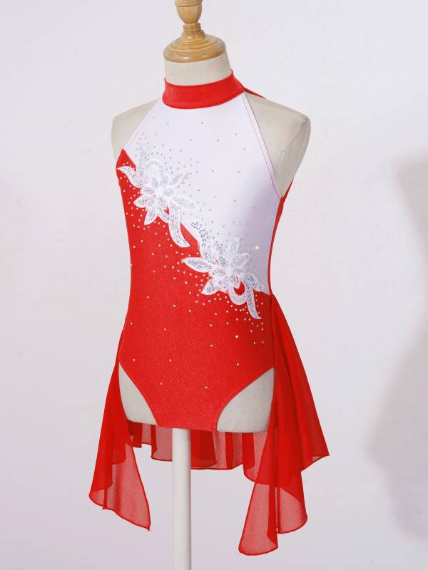 Kids Girls Sleeveless Backless Sequins Beading Skating Dance Dress thumb
