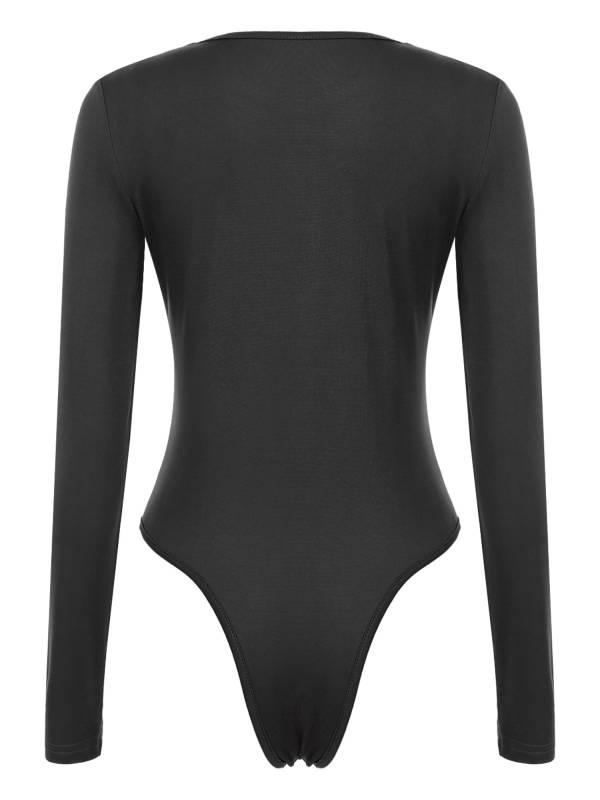 Women Long Sleeve Solid Color Gymnastics Ballet Leotard thumb