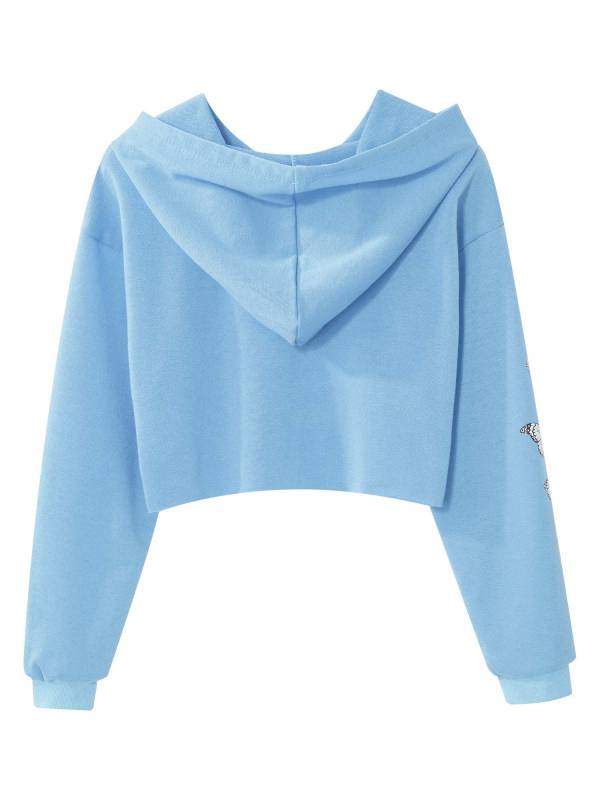 Kids Girls Long Sleeves Butterfly Print Cropped Hoodies thumb