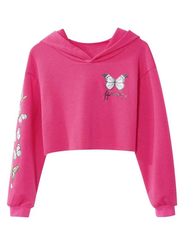 Kids Girls Long Sleeves Butterfly Print Cropped Hoodies thumb